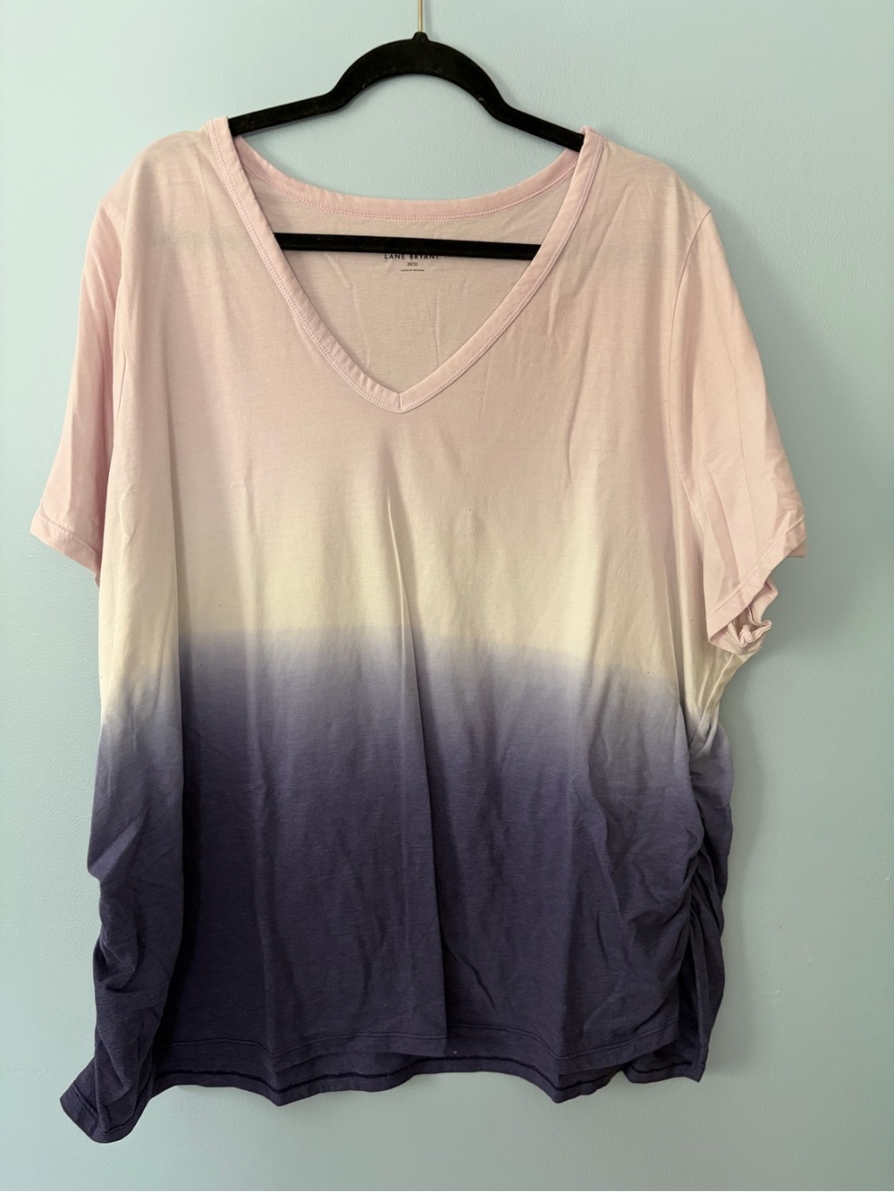Lane Bryant Pink to Purple Ombre V-Neck Short Sleeve Top